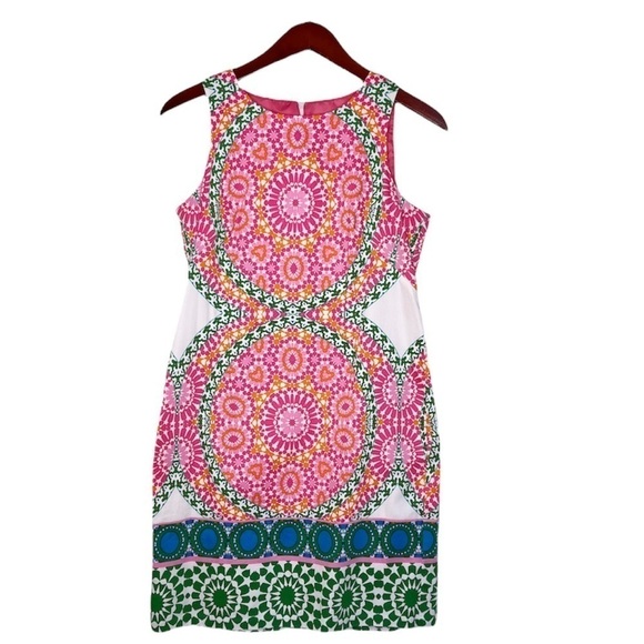 LONDON TIMES Mosaic Print Sleeveless Shift Dress Size 4 in Bright Pink Print - Picture 2 of 14